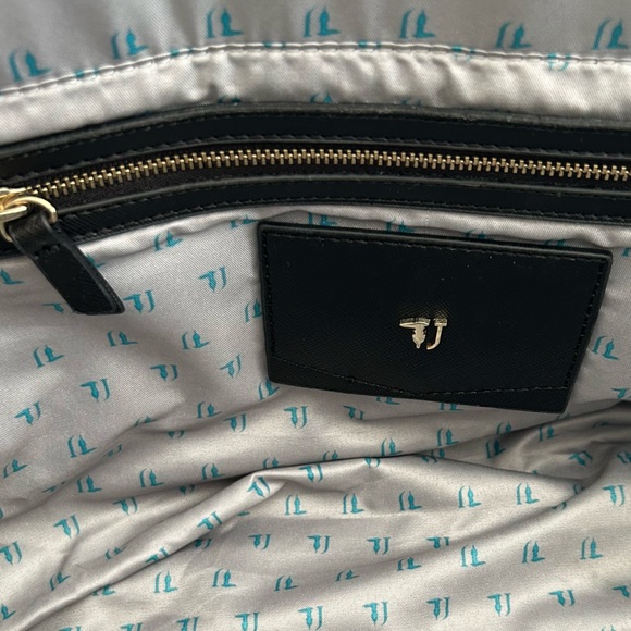 NWT Trussardi Black Satchel Shoulder Strap Gold Hardware Logo Bag Charm pockets - Picture 13 of 13